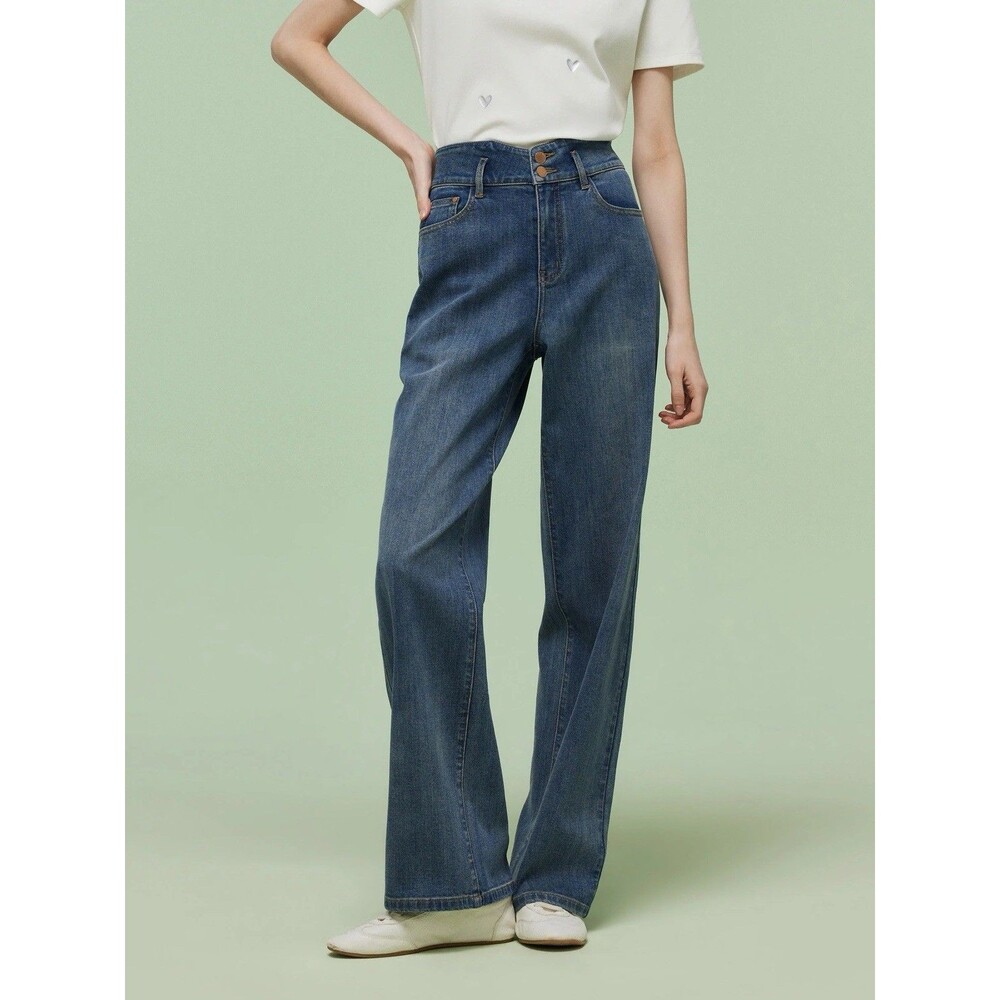 Goelia Women’s High Waisted Straight Leg Jeans Size 27 Cotton Blend Casual Comfy